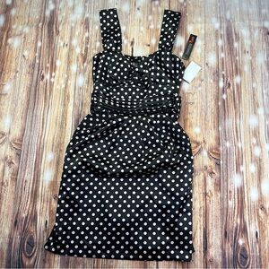 Teeze Me Black & Pink Polka Dot Satin Mini Cocktail Dress Size Small
